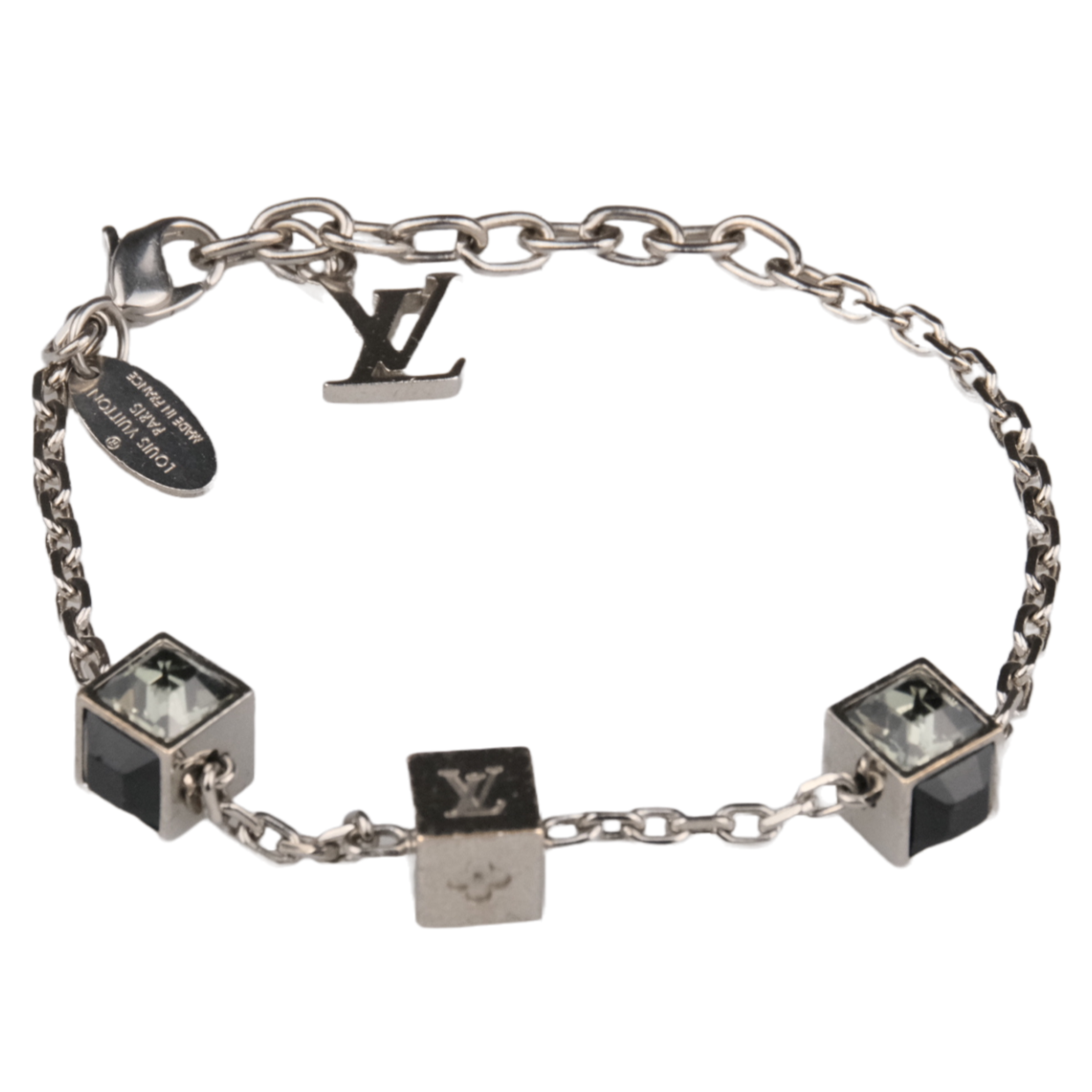 Louis Vuitton Silver Tone Gamble Crystal Bracelet