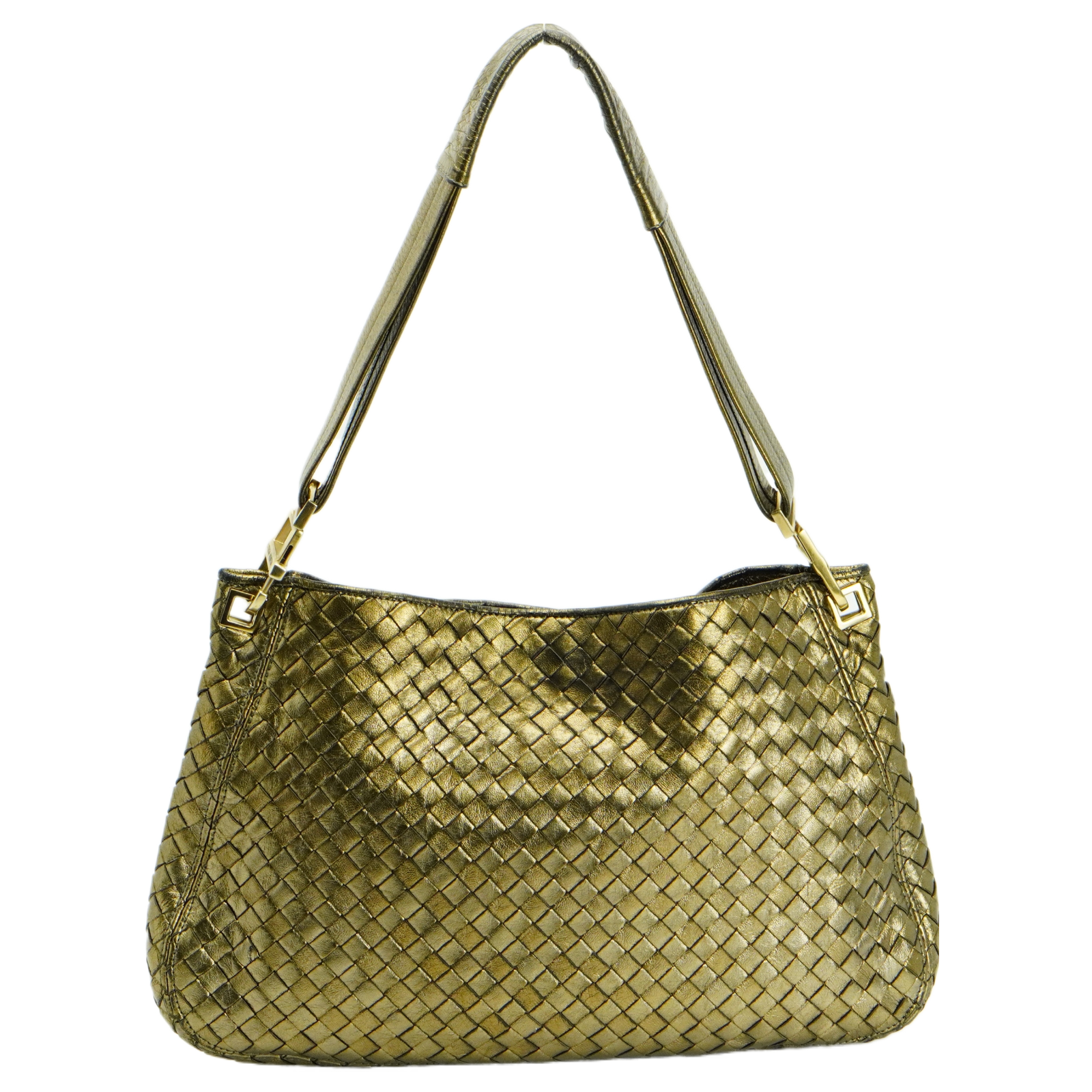 Bottega Veneta Intrecciato Leather Shoulder Bag Gold
