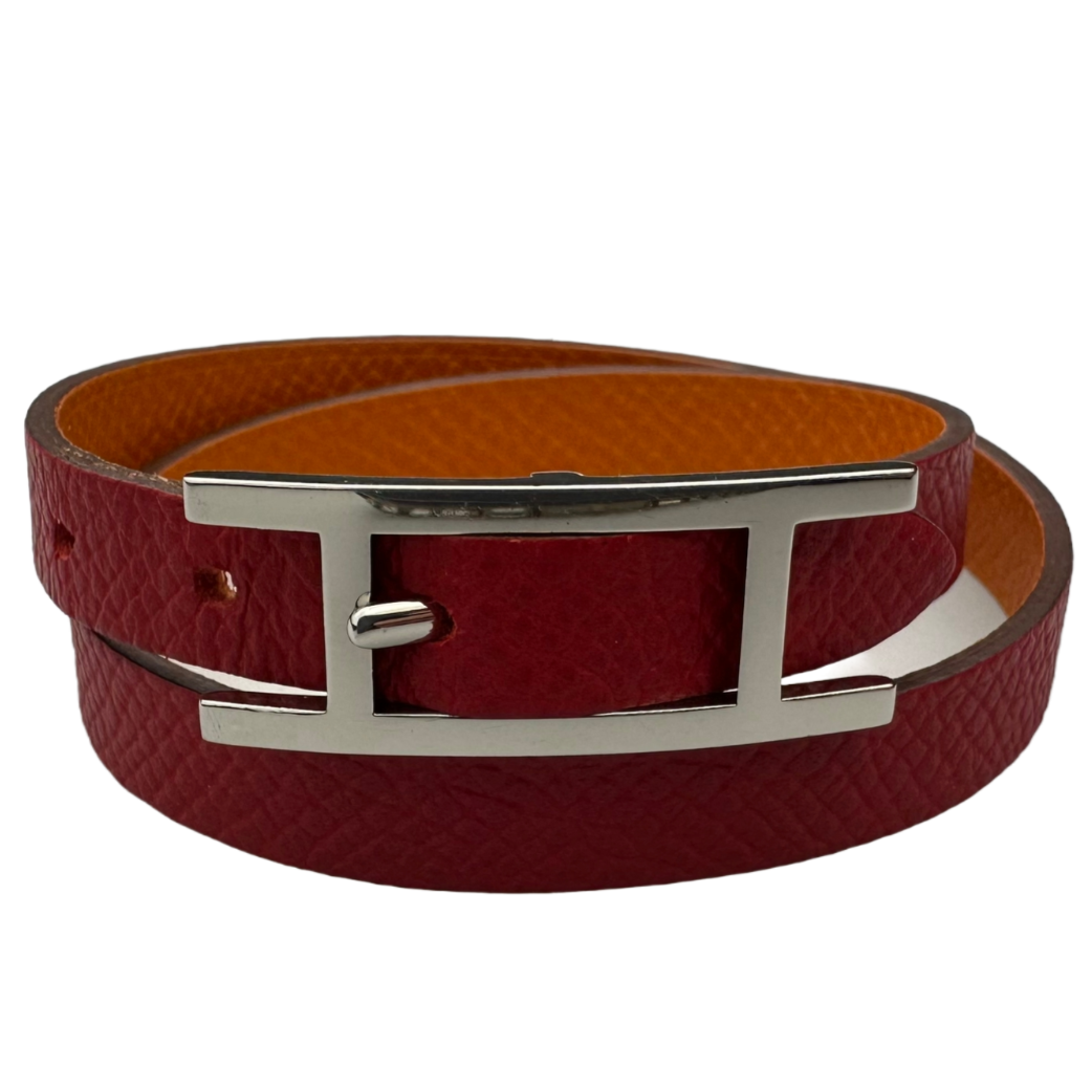 Hermes Behapi Double Tour Bracelet, Red/ Classic Orange, XS