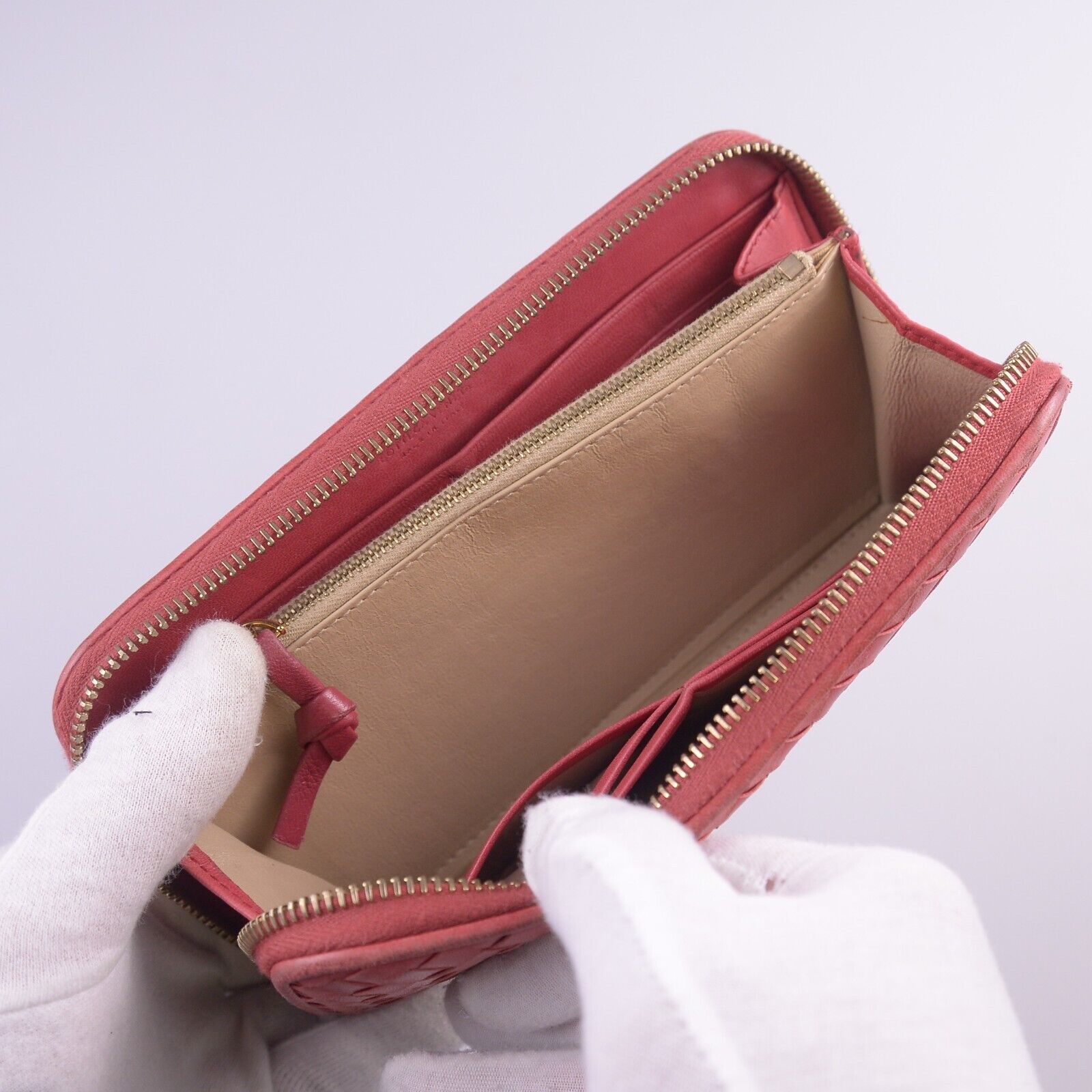 Bottega Veneta Intrecciato Zip Around Long Wallet Red
