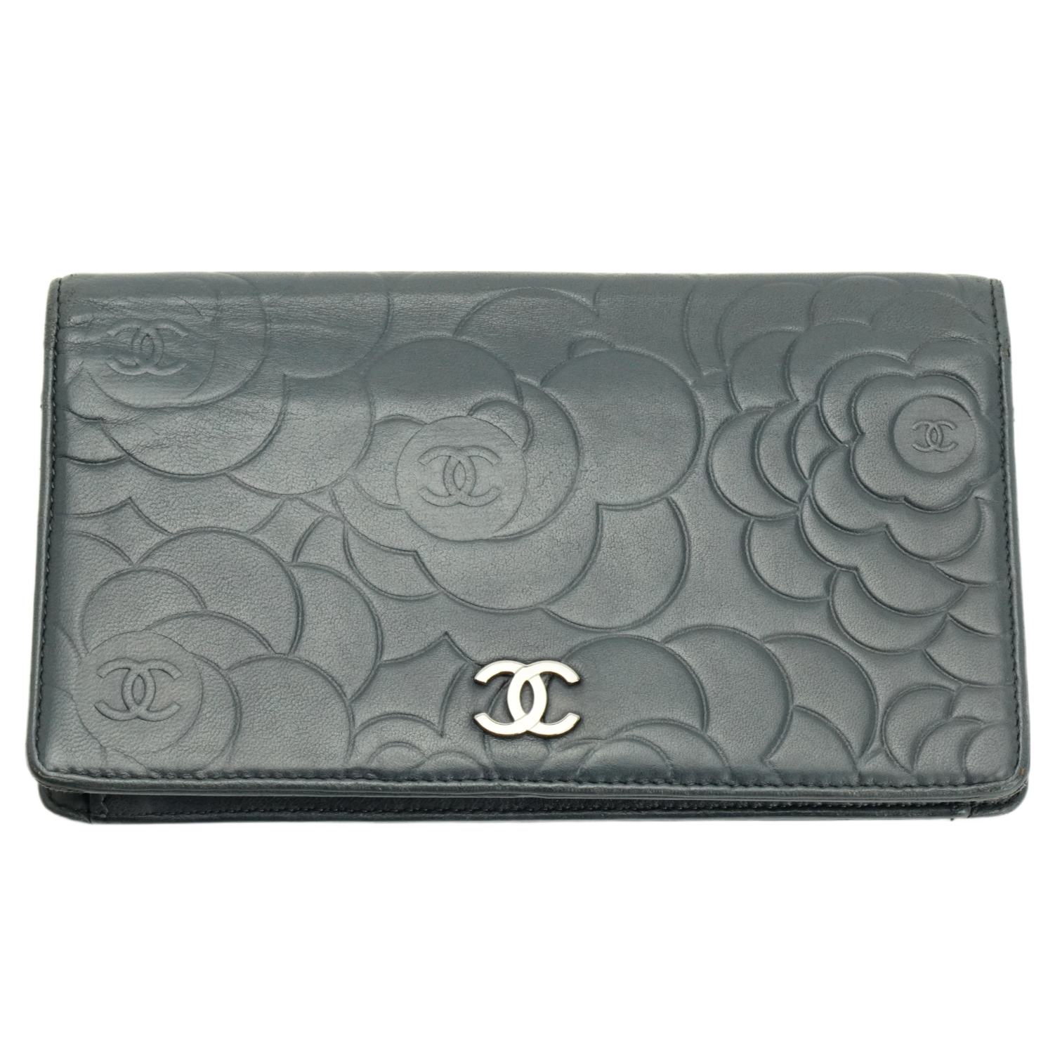 Chanel Camellia Mark Long Wallet Grey