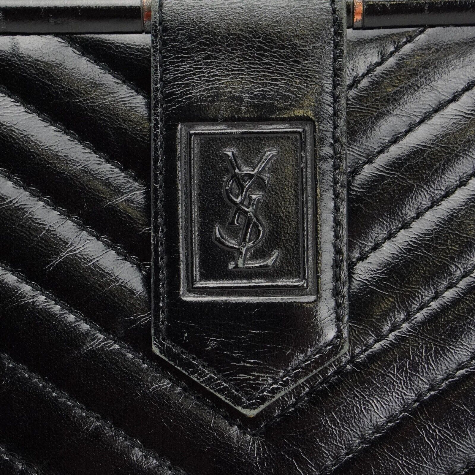 YSL Yves Saint Laurent Quilted Leather Clutch Bag Black