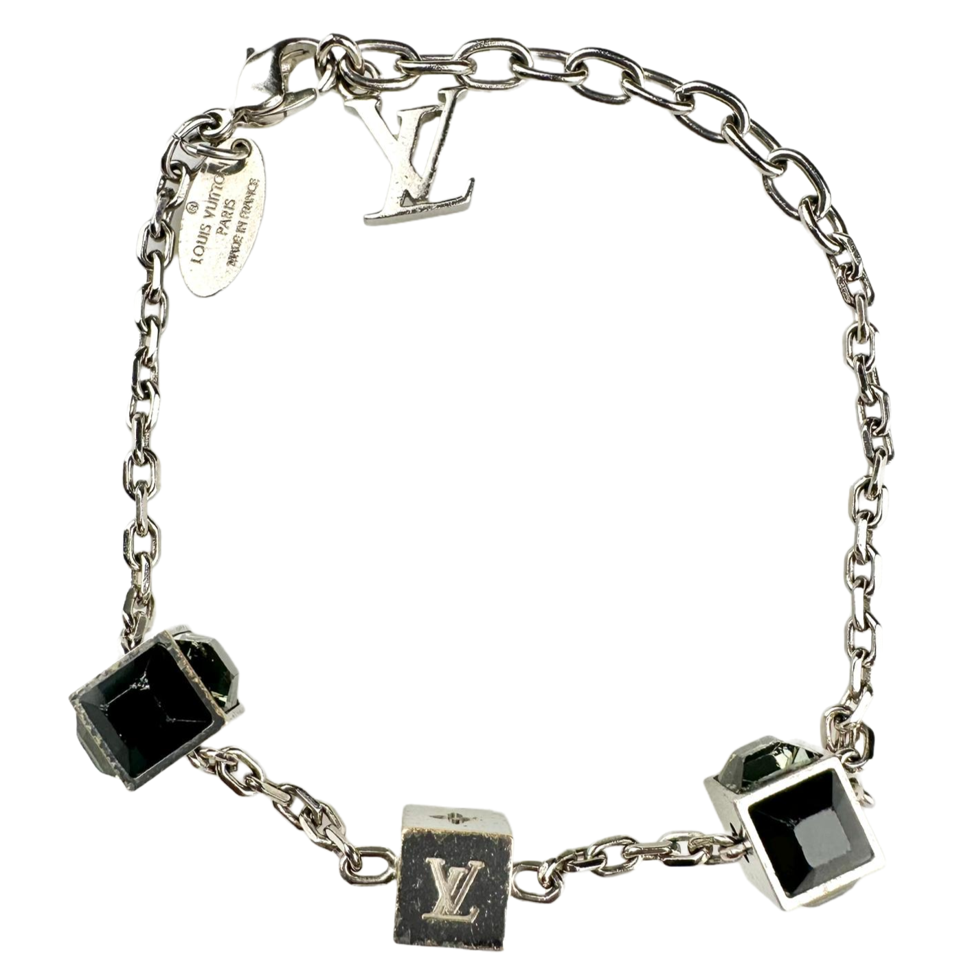 Louis Vuitton Silver Tone Gamble Crystal Bracelet