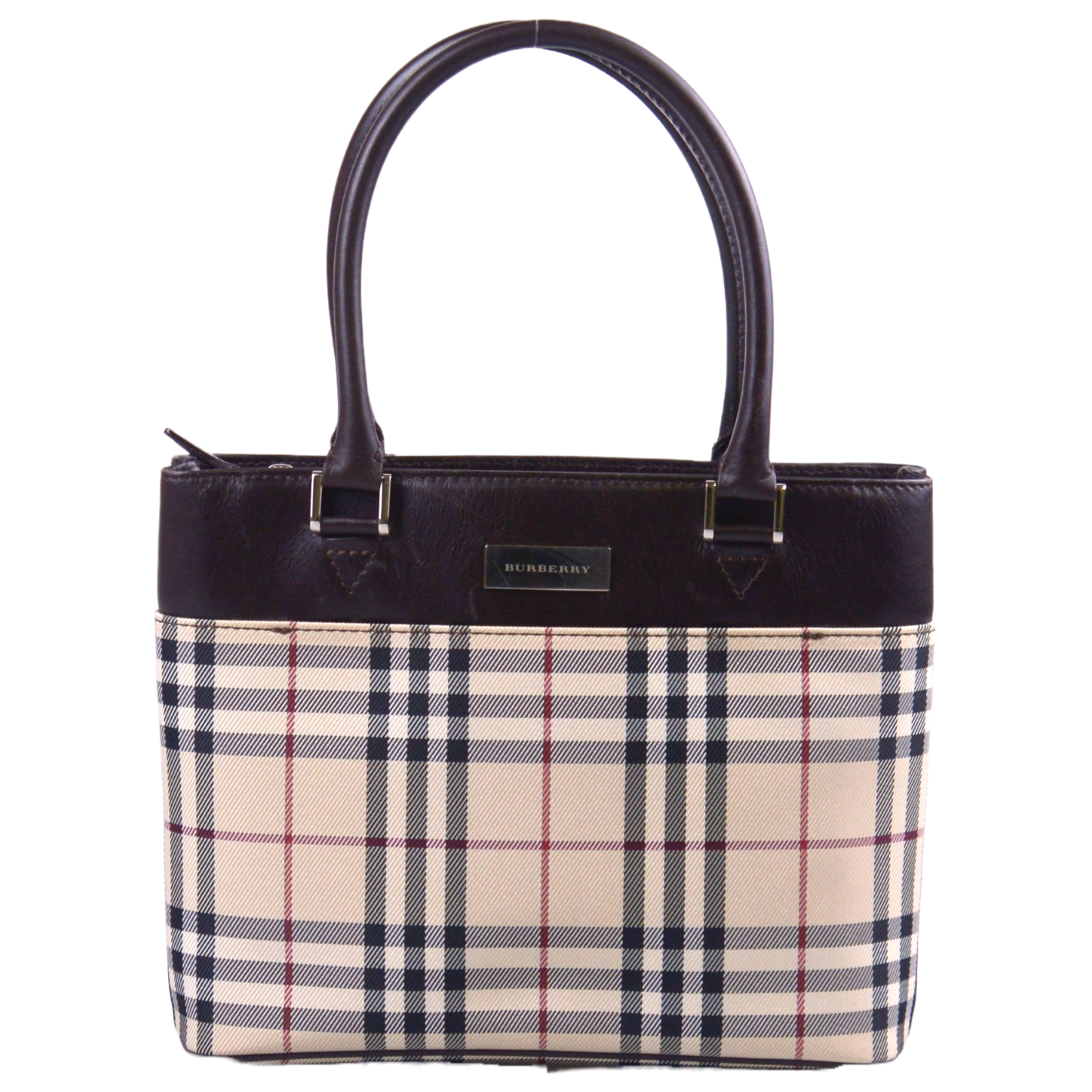 Burberry Plaid Canvas x Leather Mini Handbag