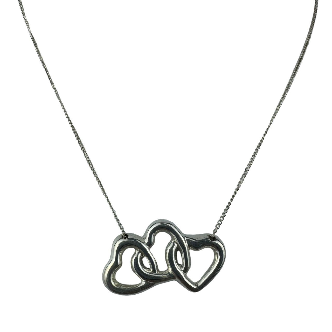 Tiffany & Co 3 open Triple Heart Pendant Necklace Sterling Silver