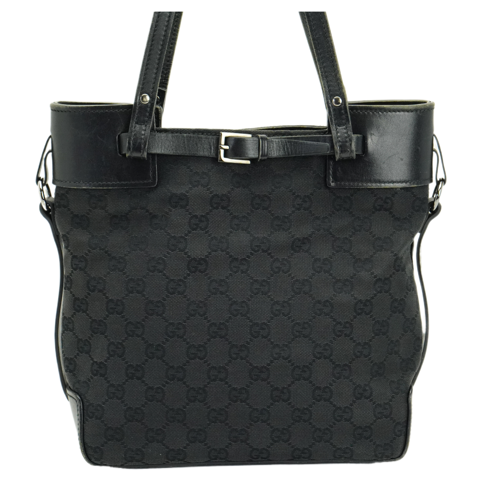 Gucci GG Belt Tote Bag Leather X Canvas Black