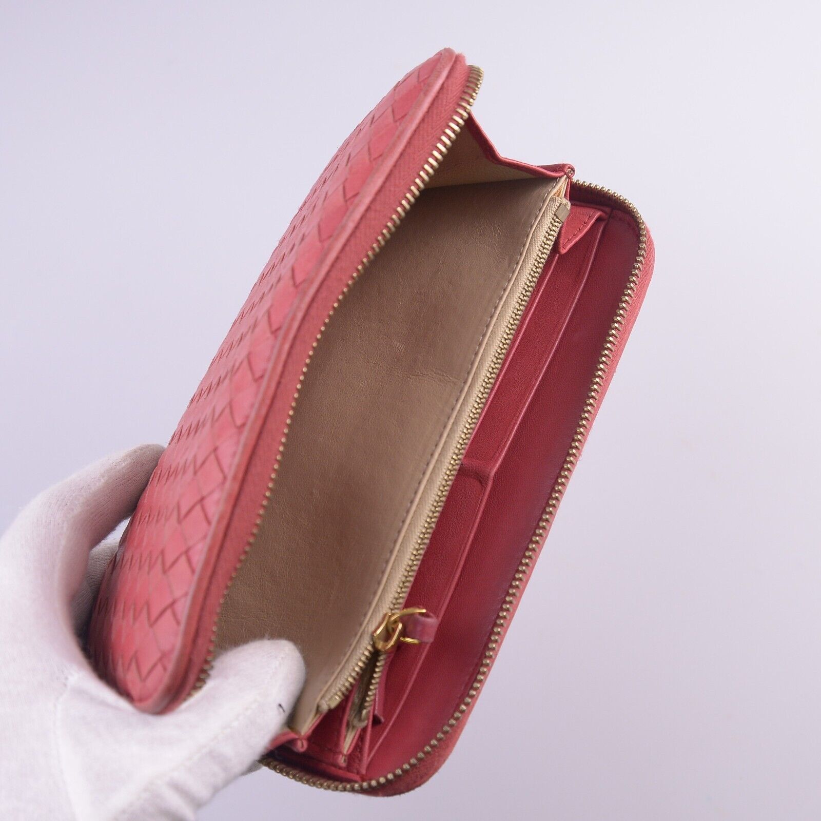 Bottega Veneta Intrecciato Zip Around Long Wallet Red