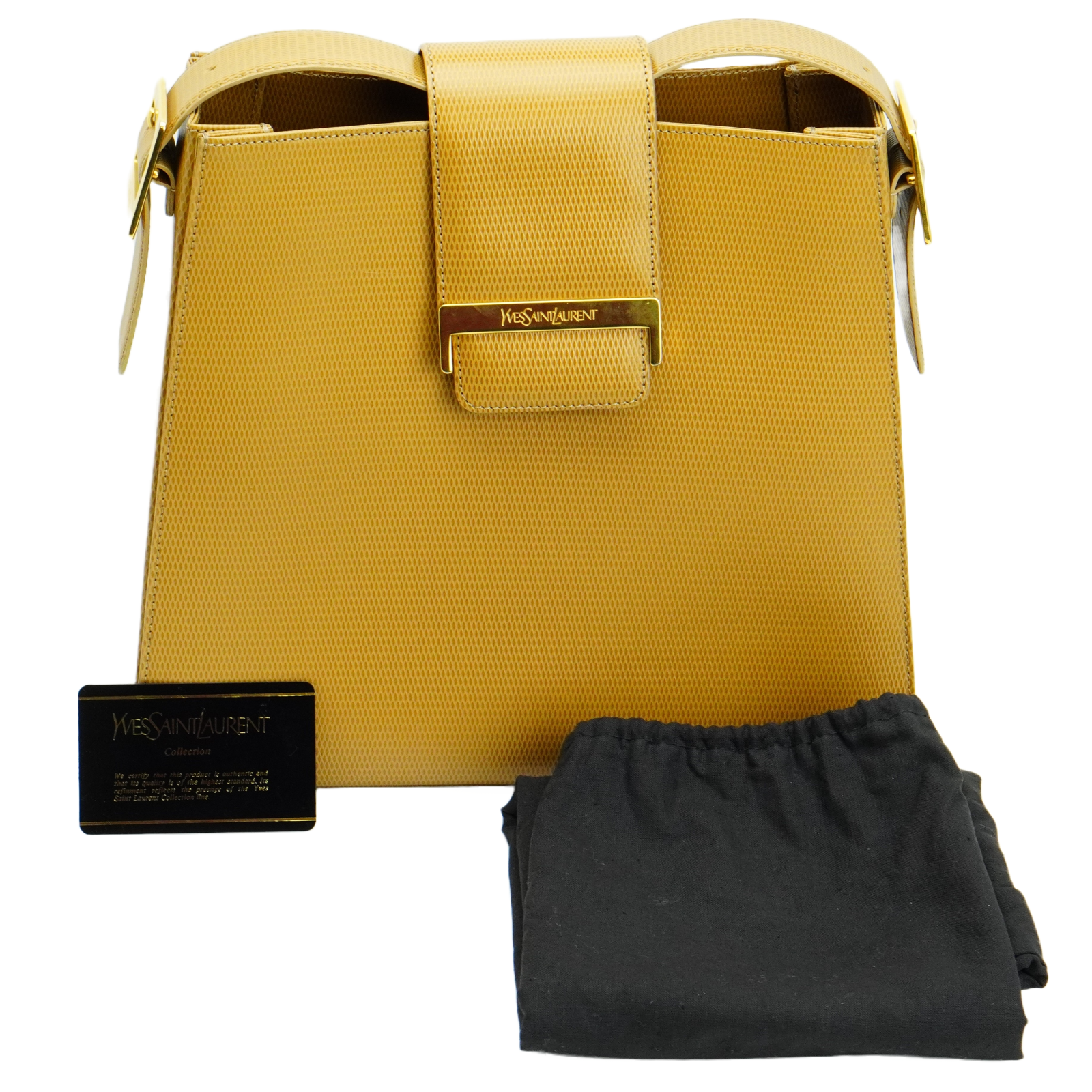 Yves Saint Laurent Lizard Embossed Leather Shoulder Bag Amber