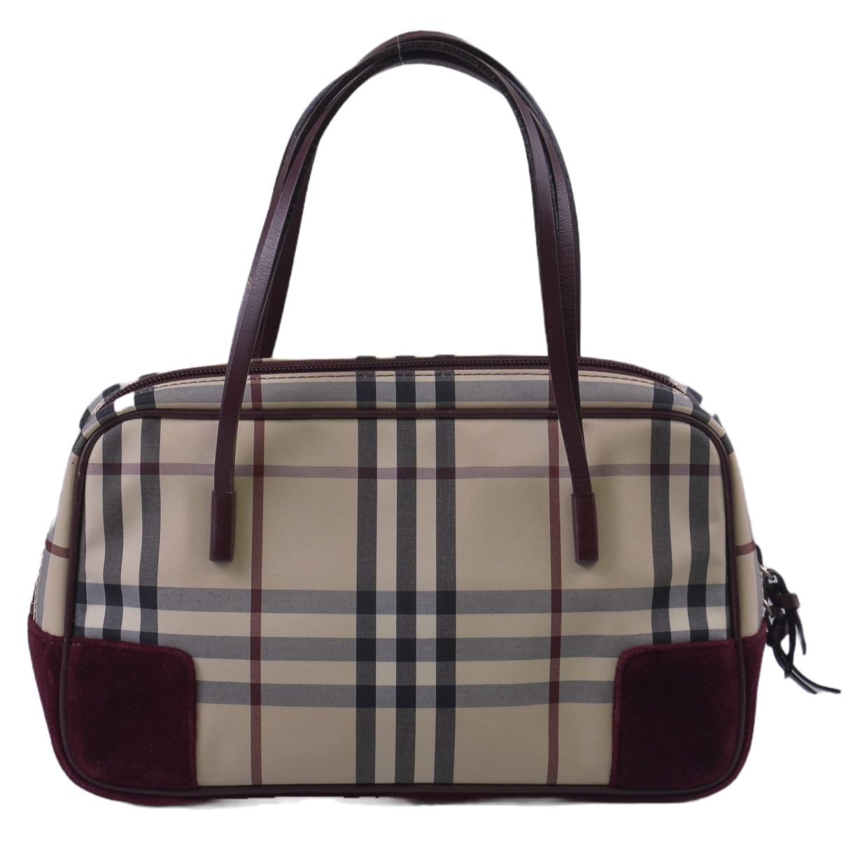 Burberry Checked Cotton X Canvas Boston Bag
