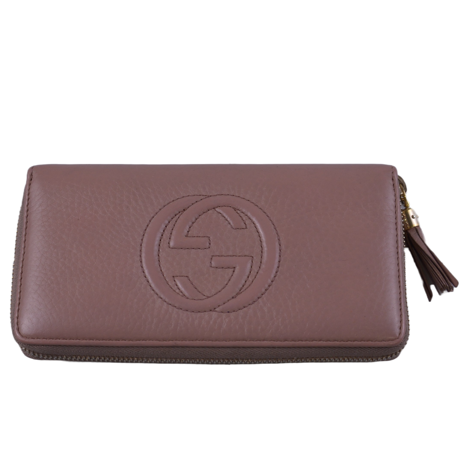 Gucci Soho Pebbled Calfskin Zip Around Long Wallet Pink