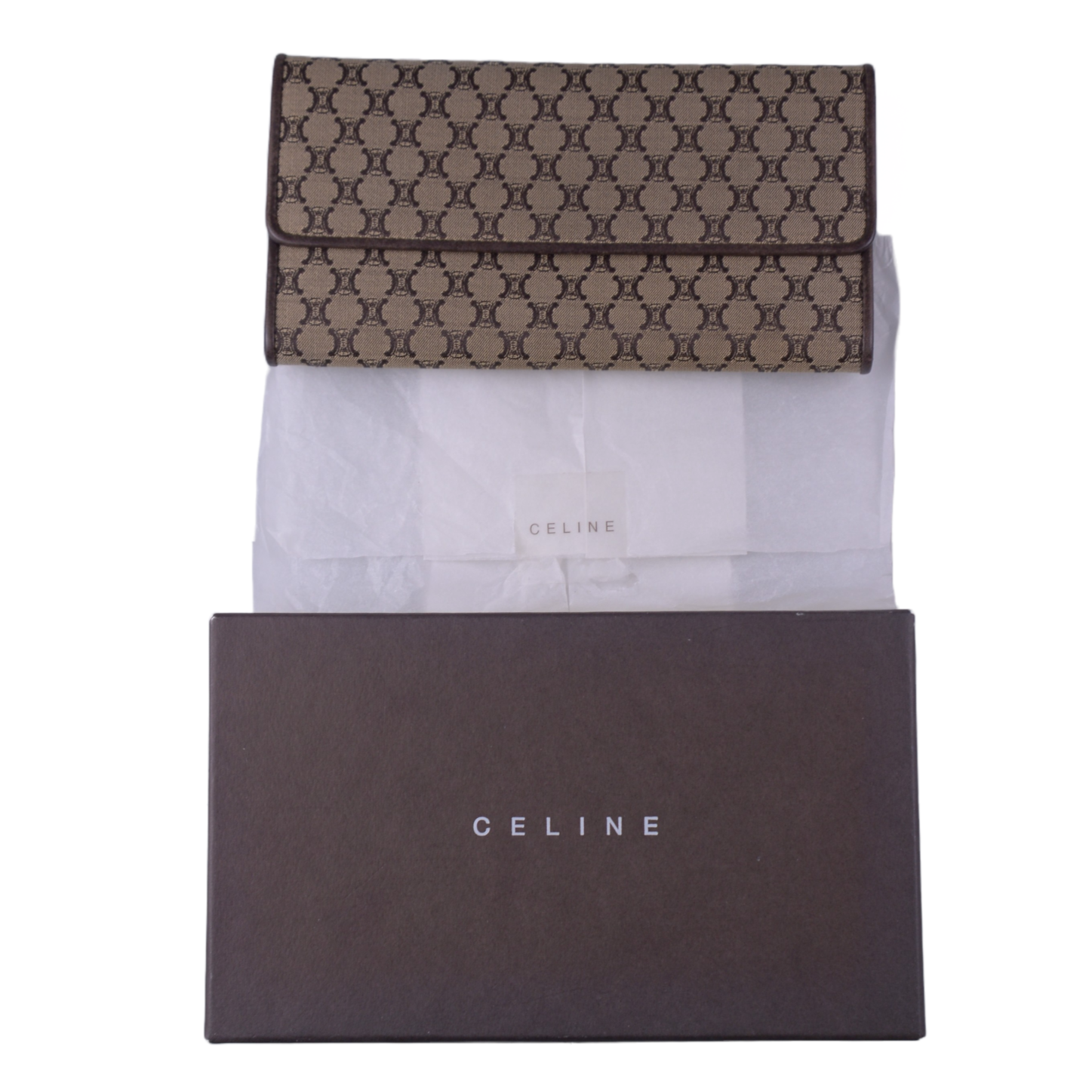 Celine Macadam Monogram Canvas X Leather Long Wallet Brown