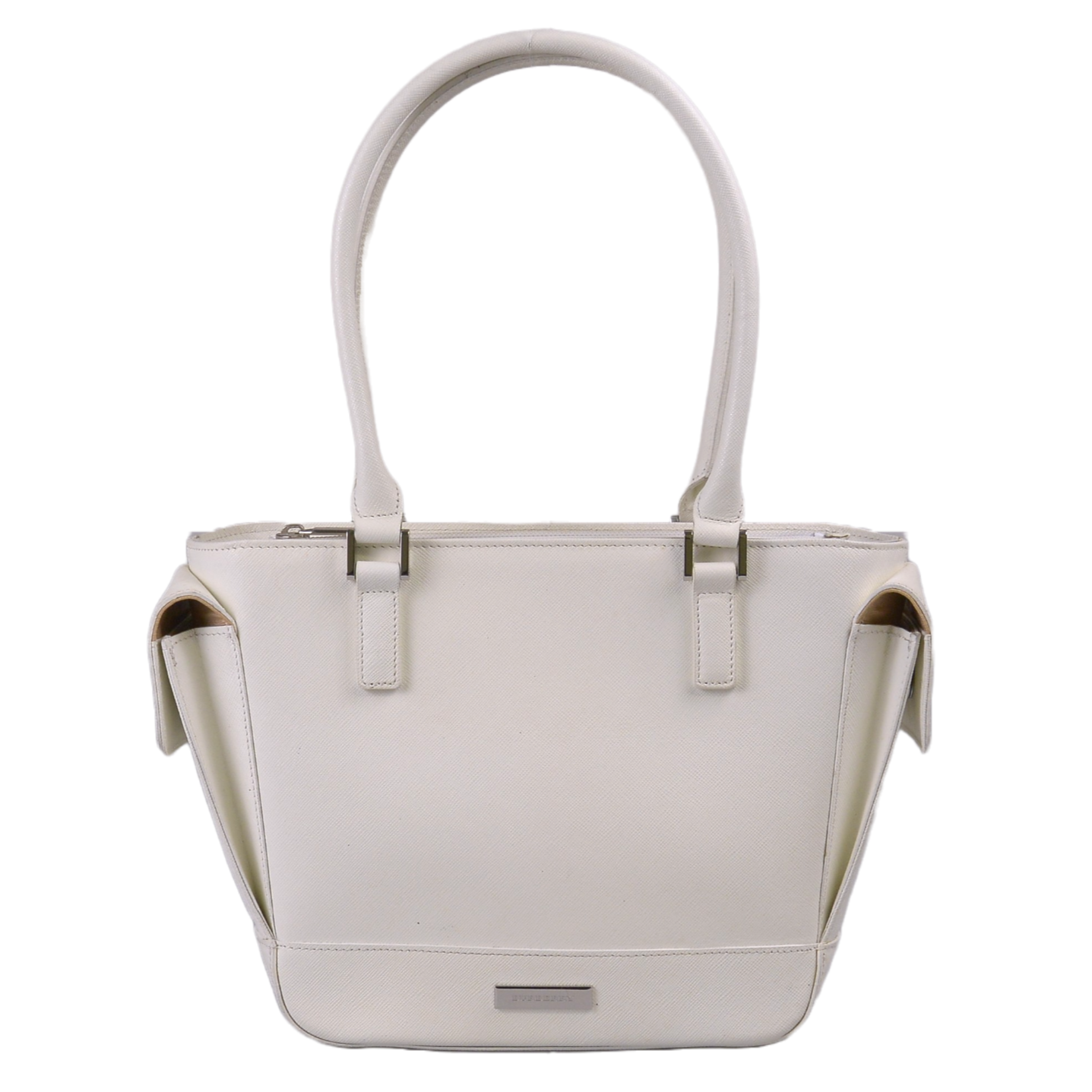 Burberry Handbag, White Coated Canvas