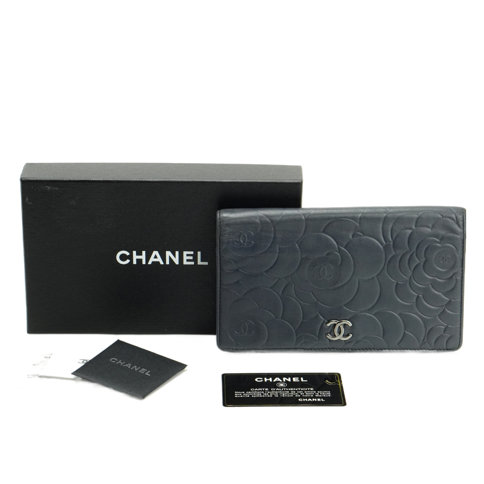 Chanel Camellia Mark Long Wallet Grey