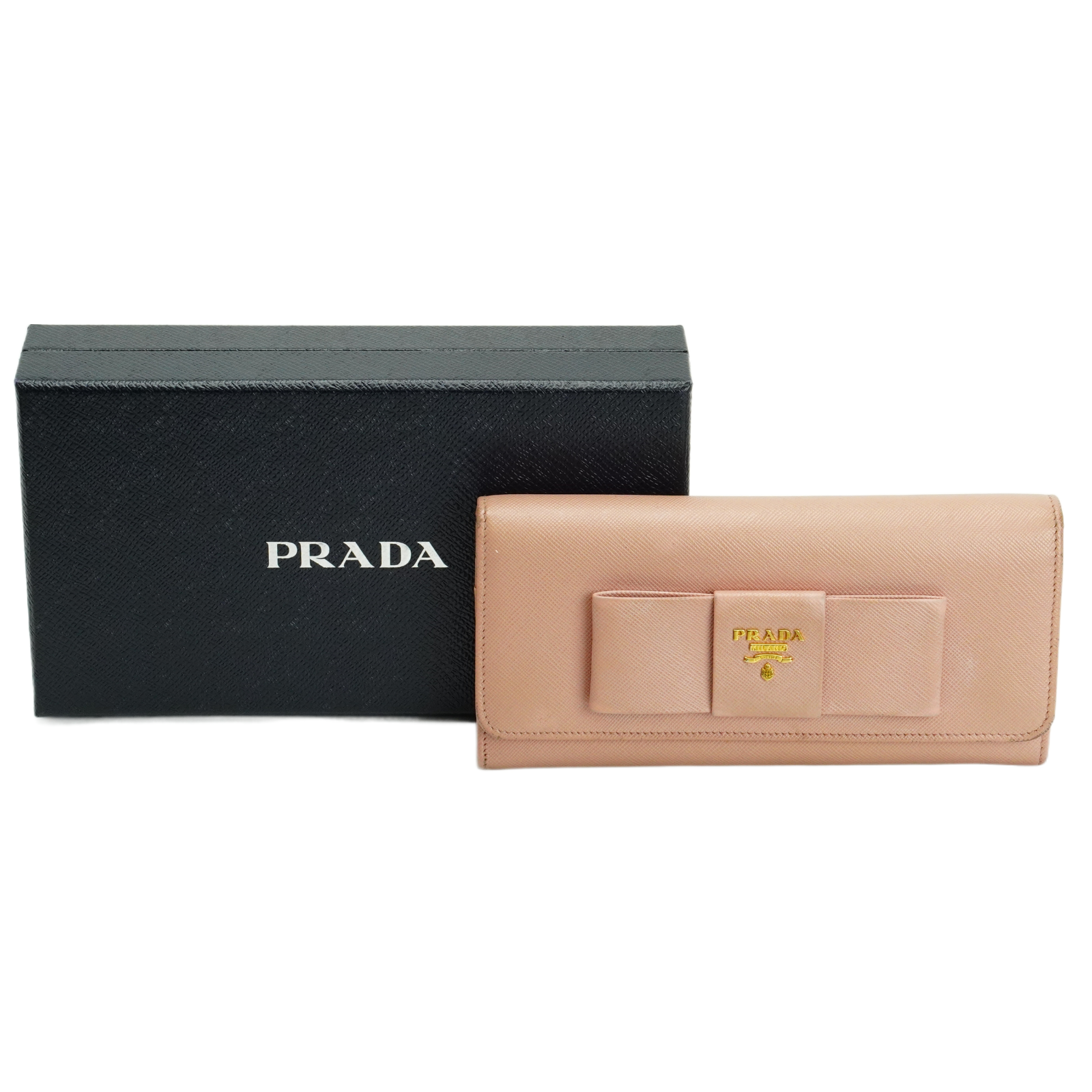 Prada Saffiano Peonia Fiocco Bow Continental Wallet Powder Pink