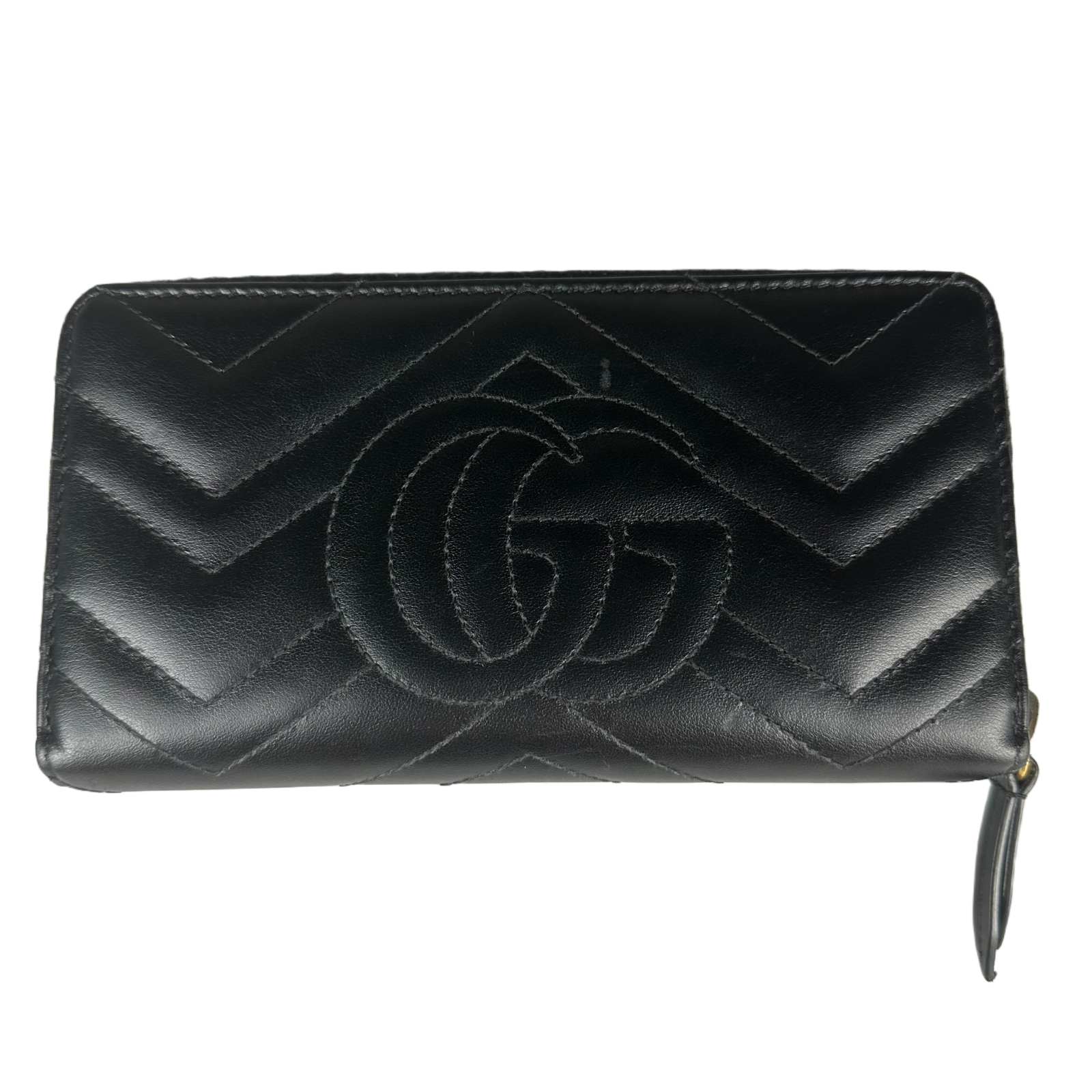 Gucci GG Marmont Zip-Around Long Wallet, Black Matelassé Chevron Leather