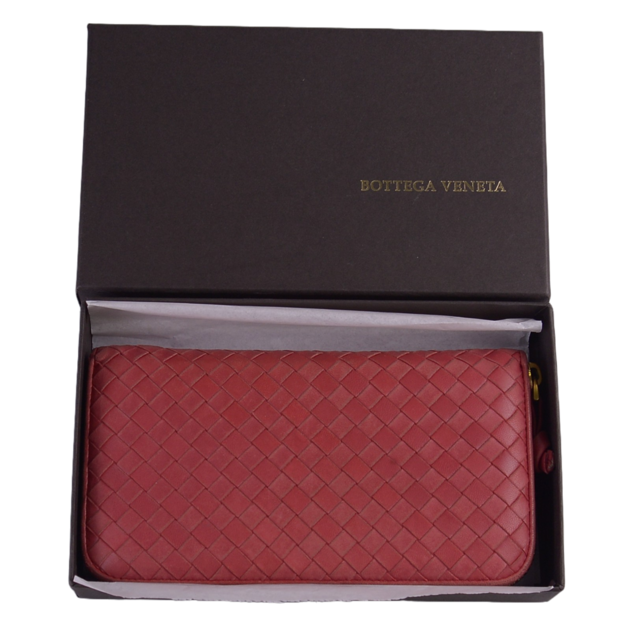 Bottega Veneta Intrecciato Zip Around Long Wallet Red