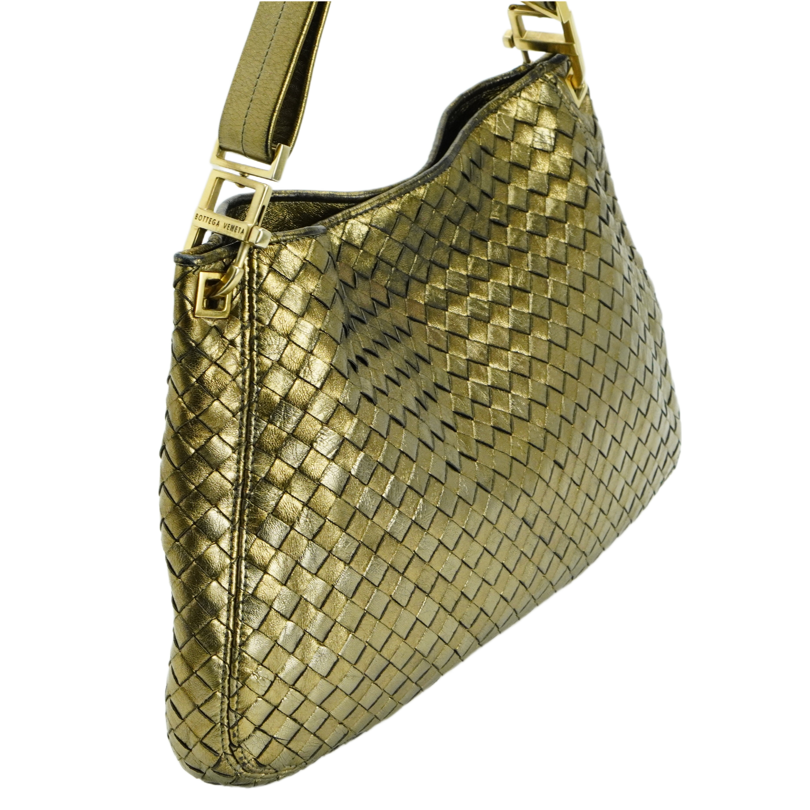 Bottega Veneta Intrecciato Leather Shoulder Bag Gold