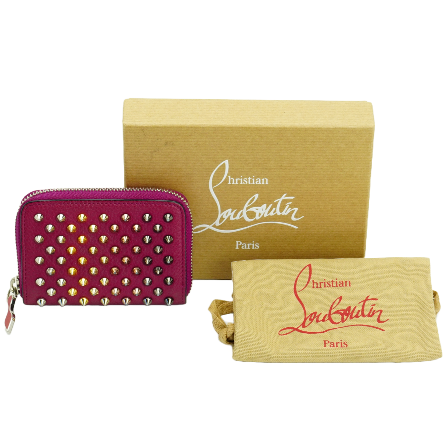 Christian Louboutin Studded Small Zipper Wallet Fuchsia