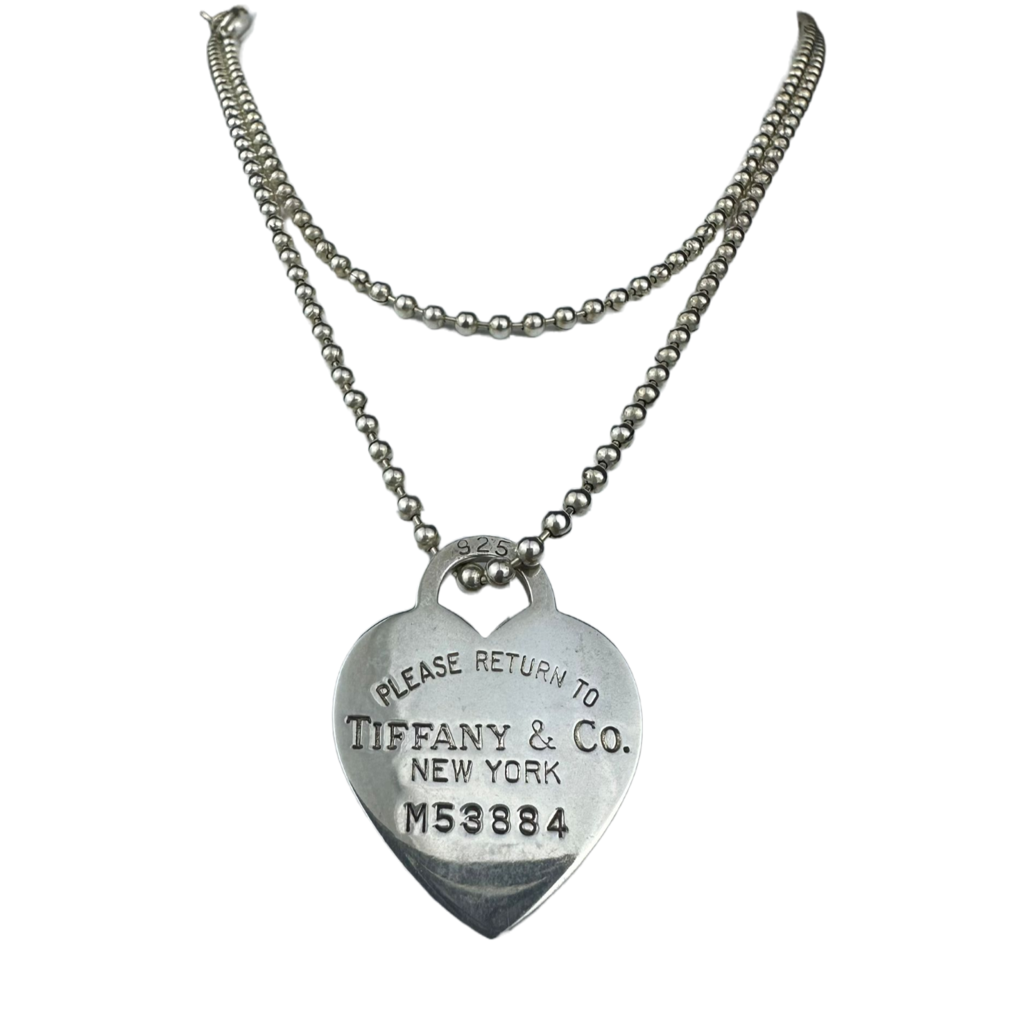 Tiffany & Co Return to Tiffany Heart Tag Long Beaded Necklace Sterling Silver