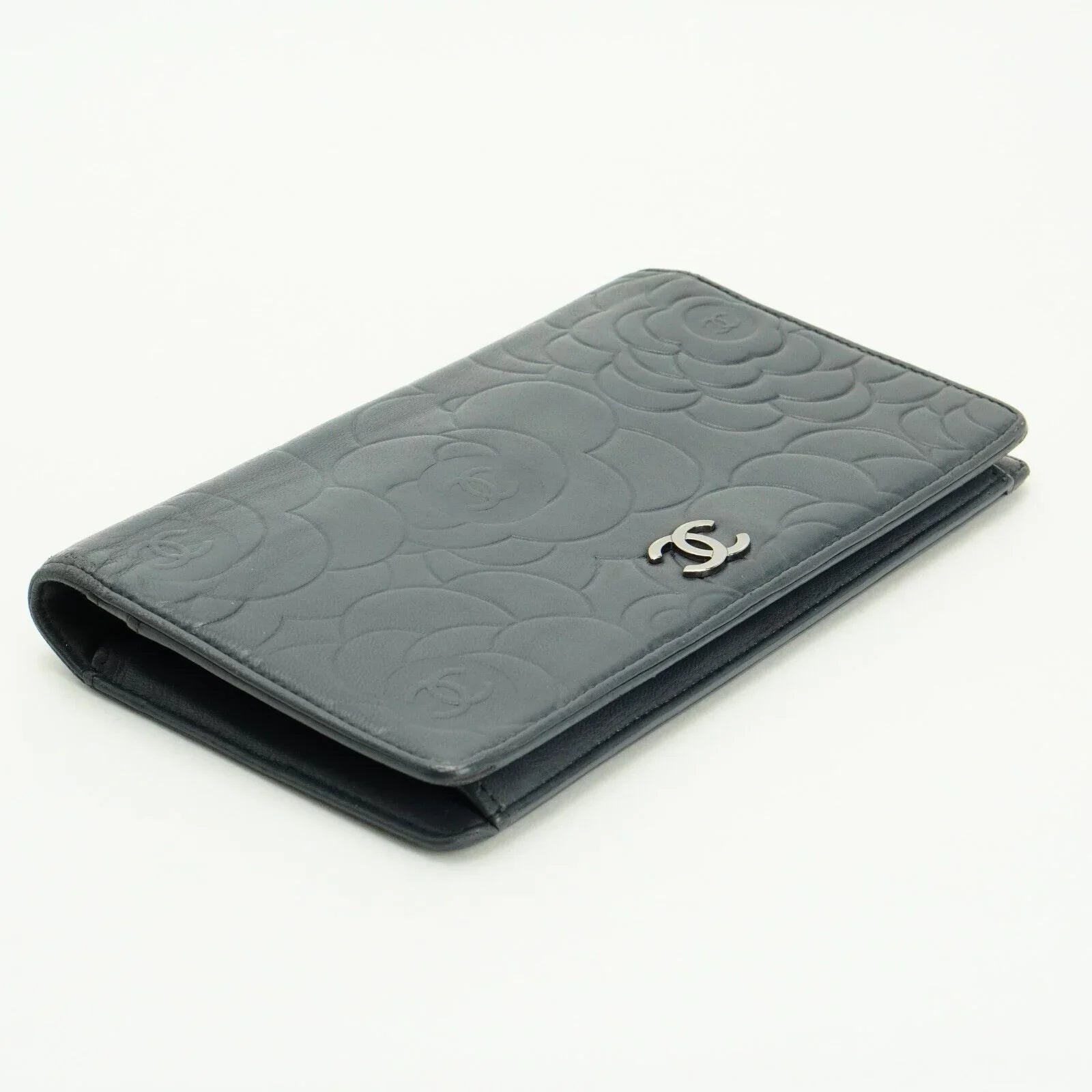 Chanel Camellia Mark Long Wallet Grey