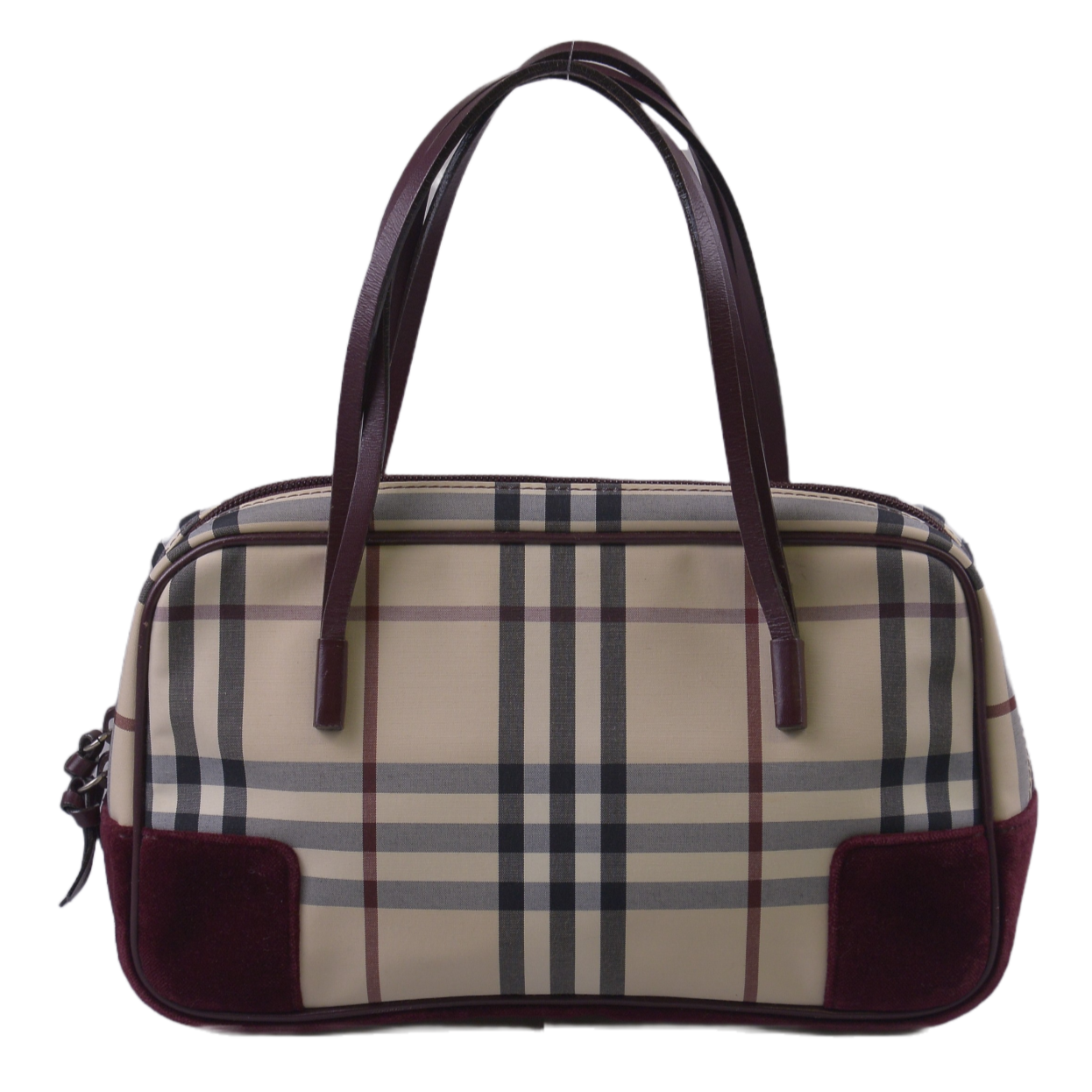 Burberry Checked Cotton X Canvas Boston Bag