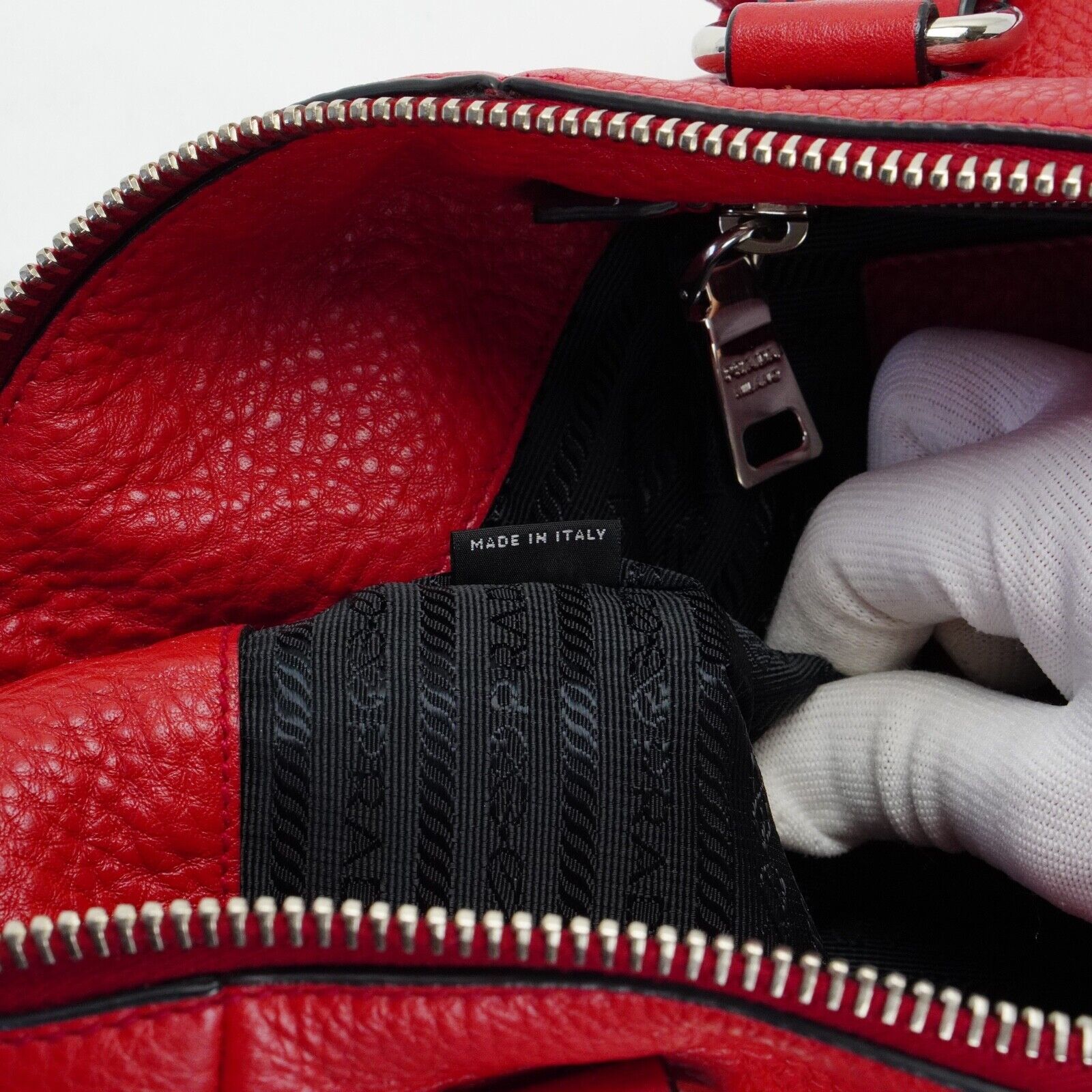 Prada Vitello Daino Pebbled Leather Tote Bag Red