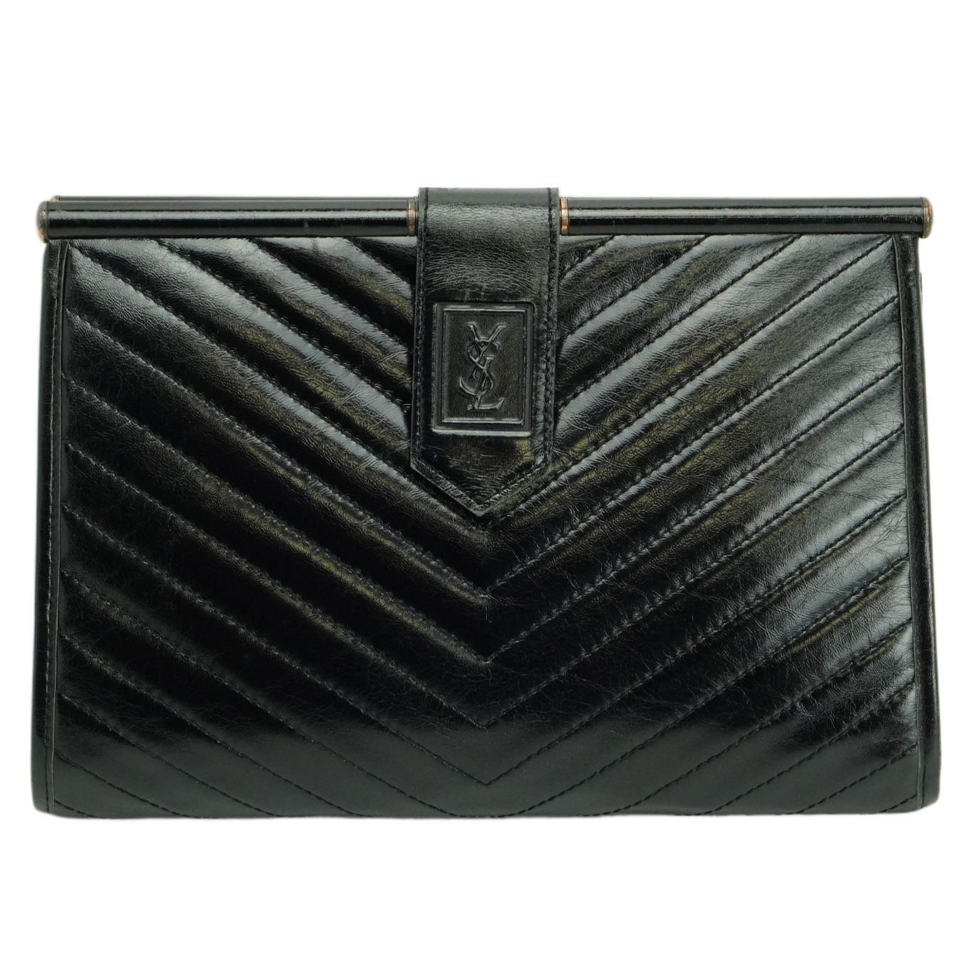 YSL Yves Saint Laurent Quilted Leather Clutch Bag Black