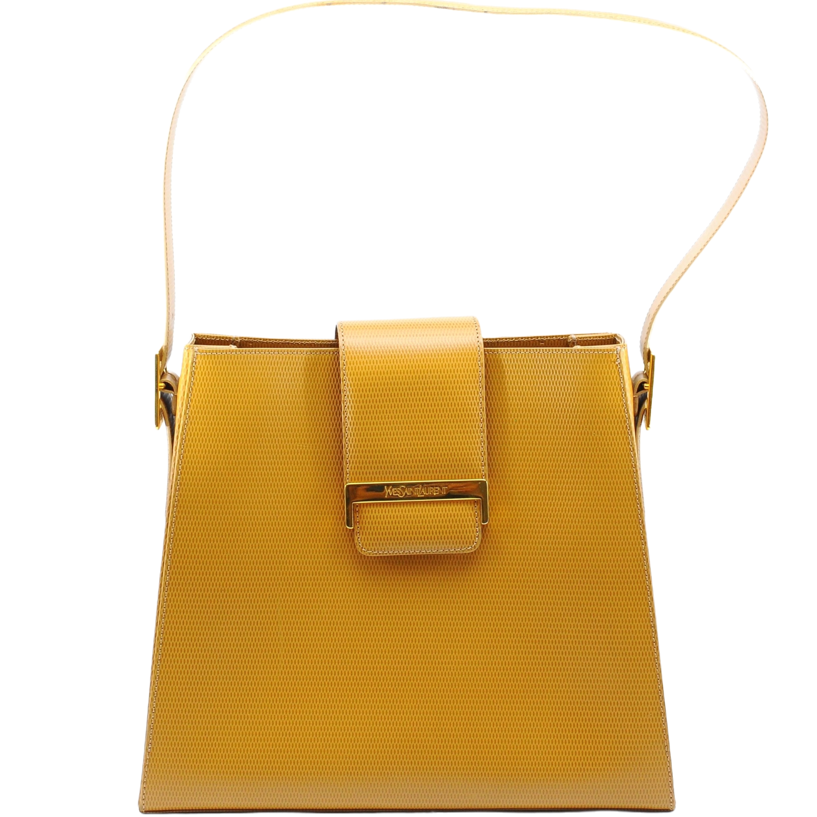 Yves Saint Laurent Lizard Embossed Leather Shoulder Bag Amber