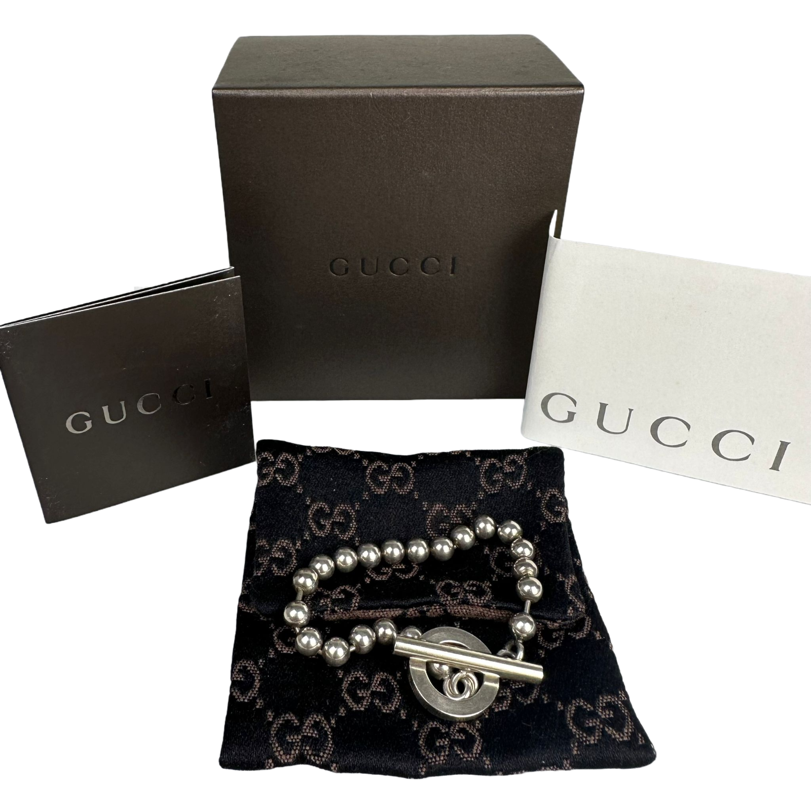 Gucci T-Bar Ball Chain Bracelet Sterling Silver