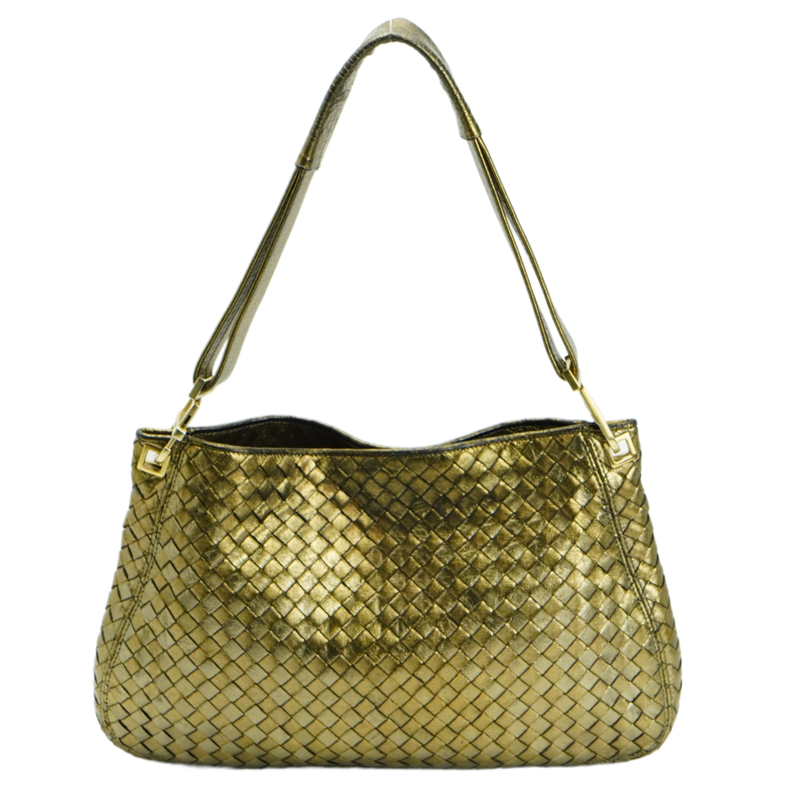 Bottega Veneta Intrecciato Leather Shoulder Bag Gold