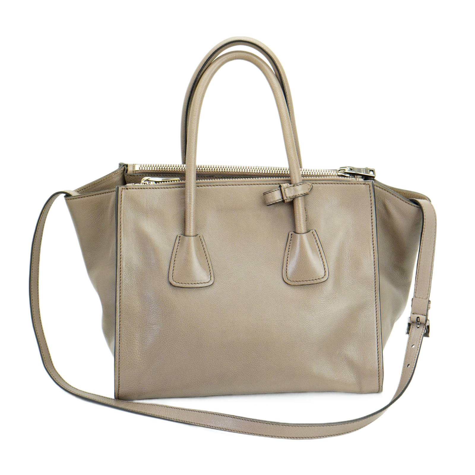 Prada Twin Pocket Tote Glace Calf Leather Bag Taupe