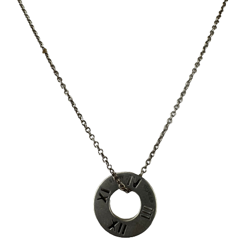 Tiffany & Co Round Atlas Medallion Pendant Necklace Sterling Silver
