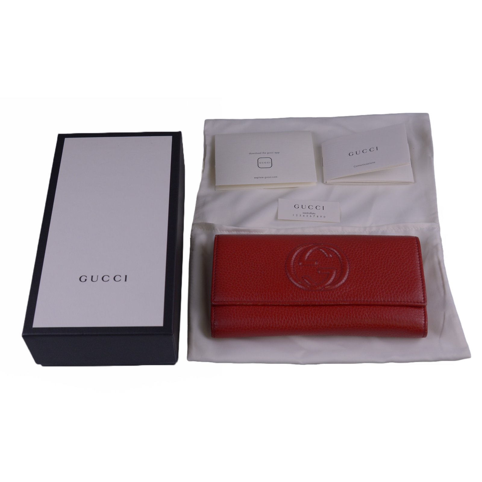 Gucci Soho Pebbled Calfskin Long Continental Wallet Red