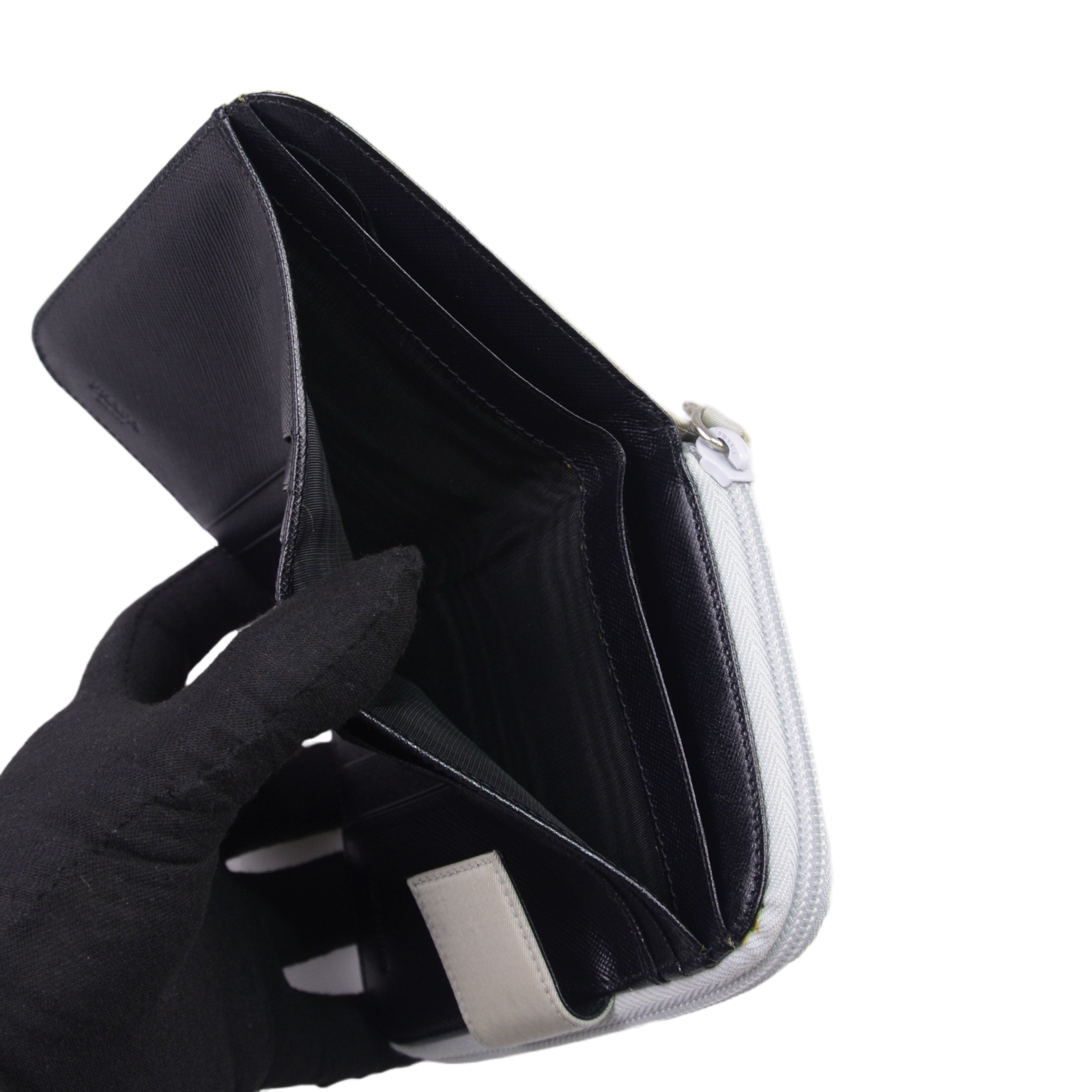 Prada Tessuto Nylon Zip Fold Wallet Grey