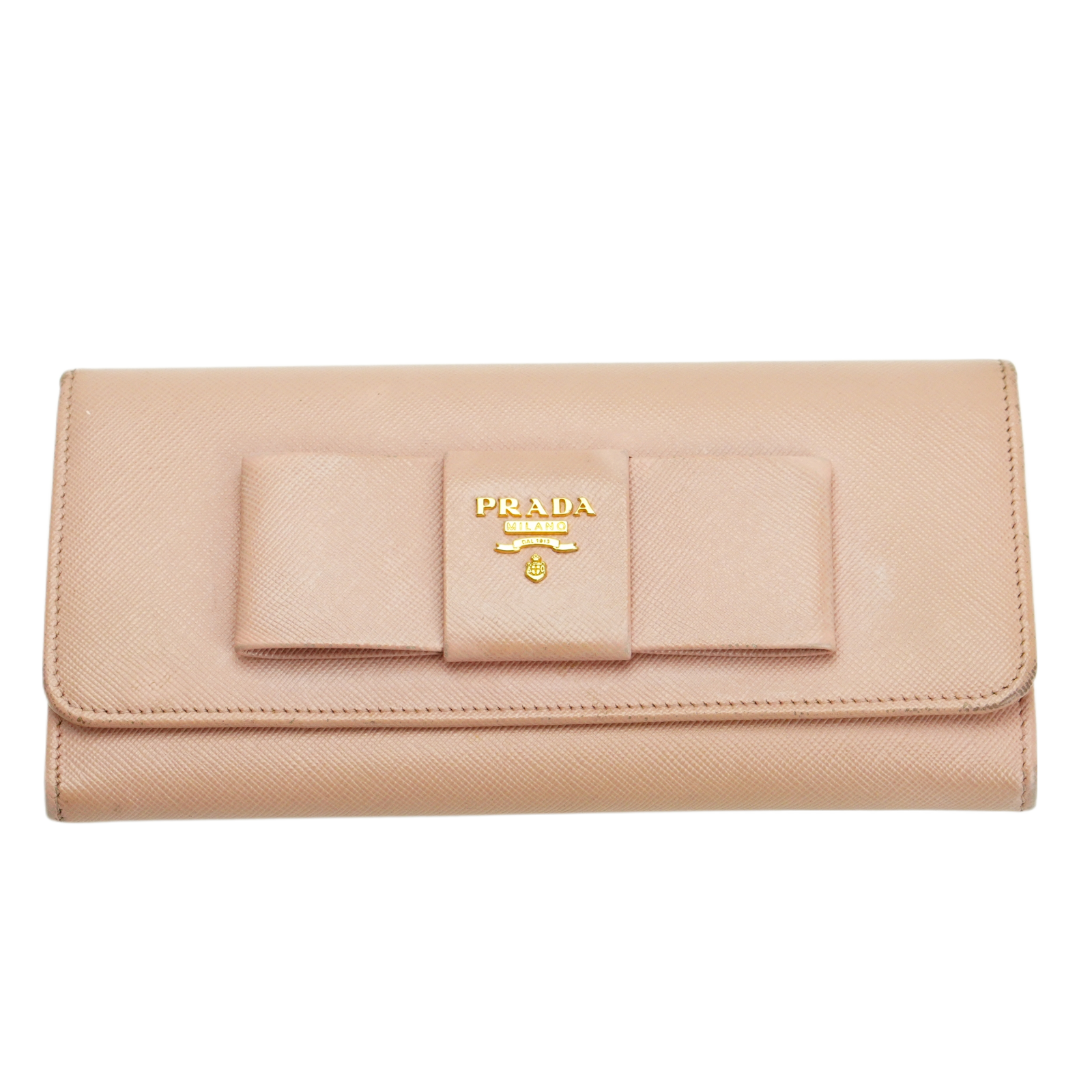 Prada Saffiano Peonia Fiocco Bow Continental Wallet Powder Pink