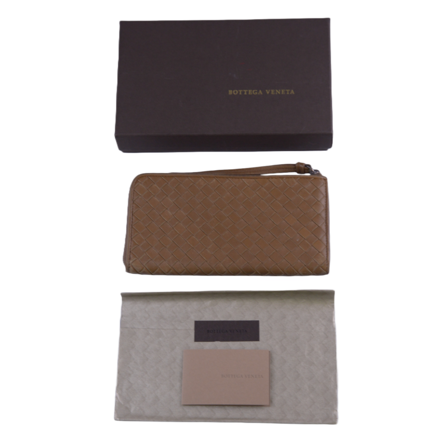 Bottega Veneta Intrecciato L-Shaped Long Wallet, Brown