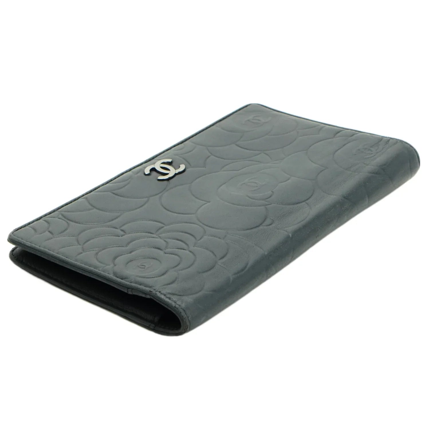 Chanel Camellia Mark Long Wallet Grey
