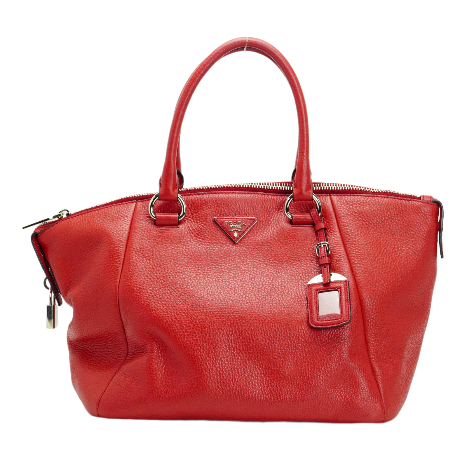 Prada Vitello Daino Pebbled Leather Tote Bag Red