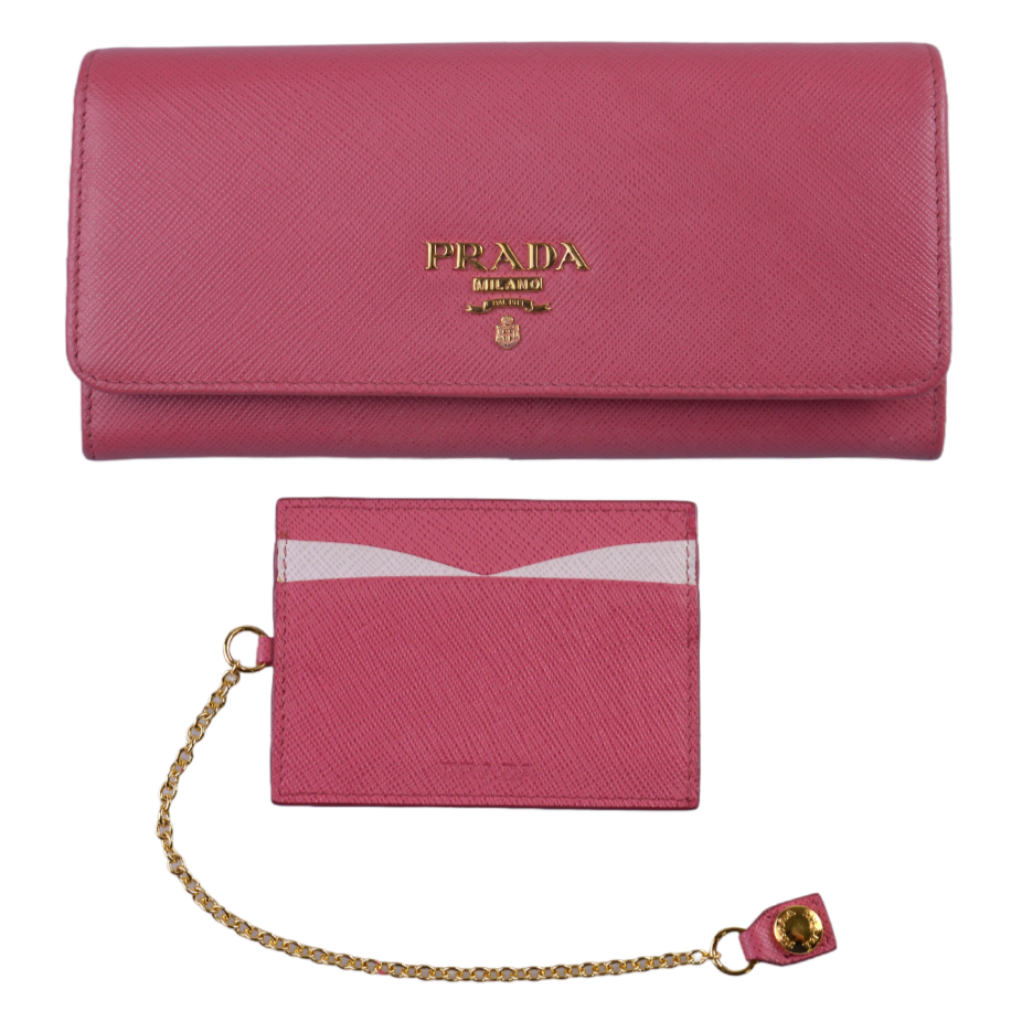 Prada Saffiano Leather Long Wallet and Card Holder Pink