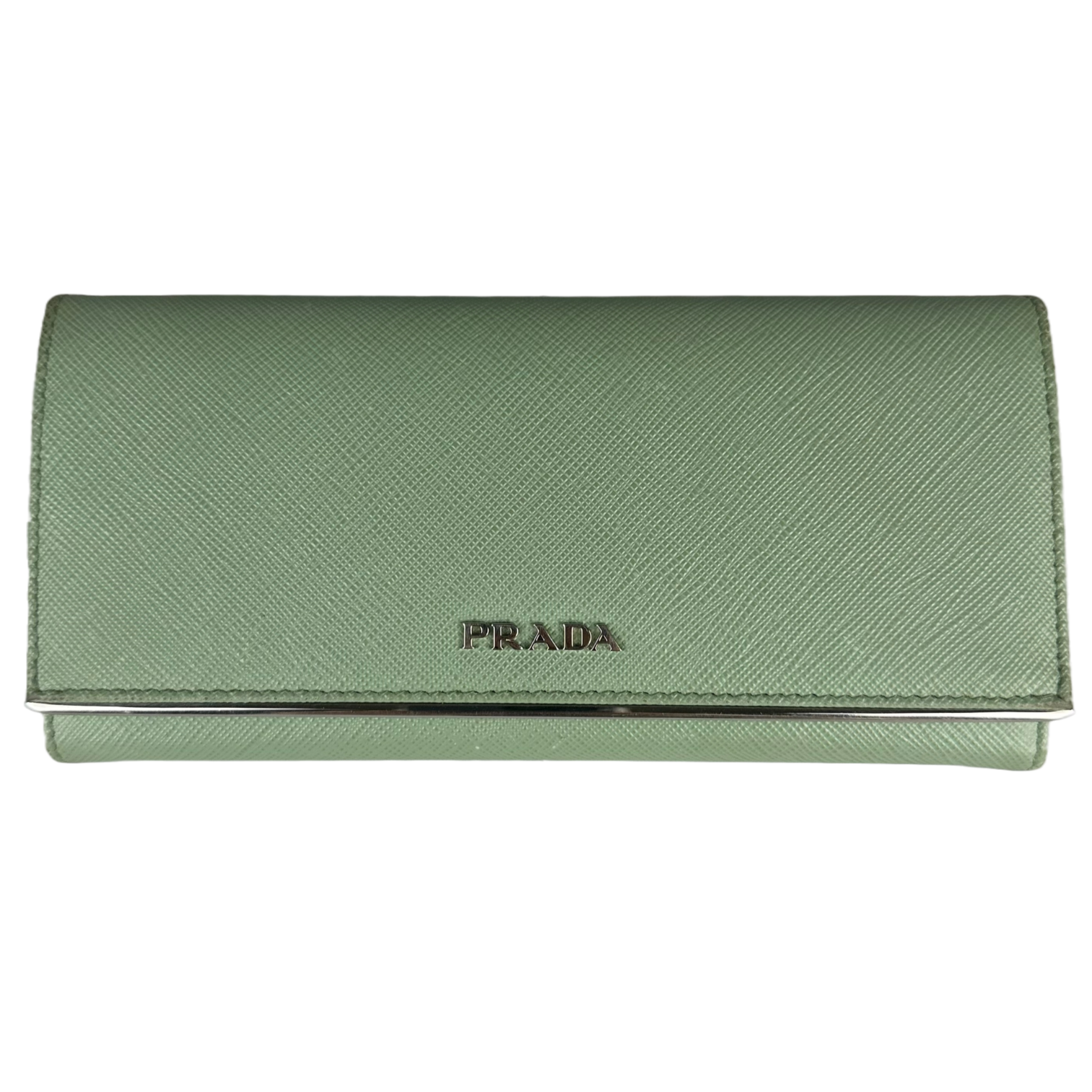 Prada Saffiano Metal Acquamarina Long Folio Leather Wallet