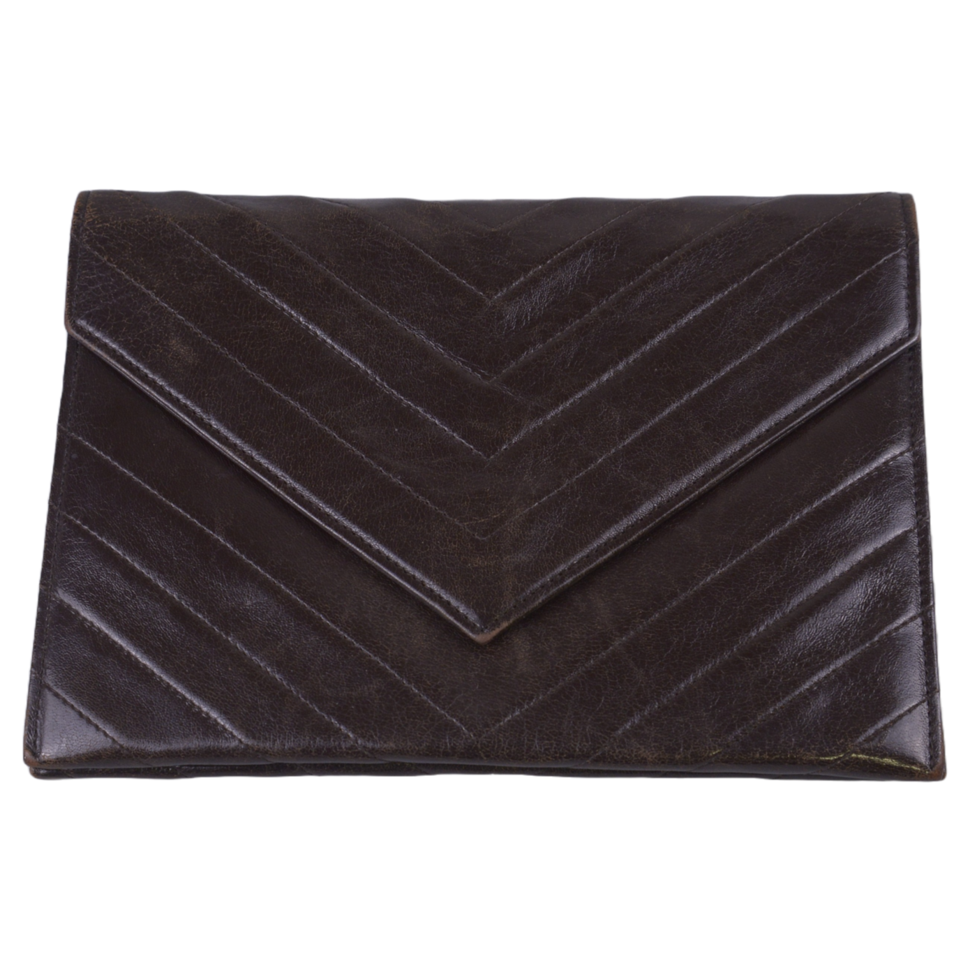 YSL Yves Saint Laurent Leather Clutch Bag Brown