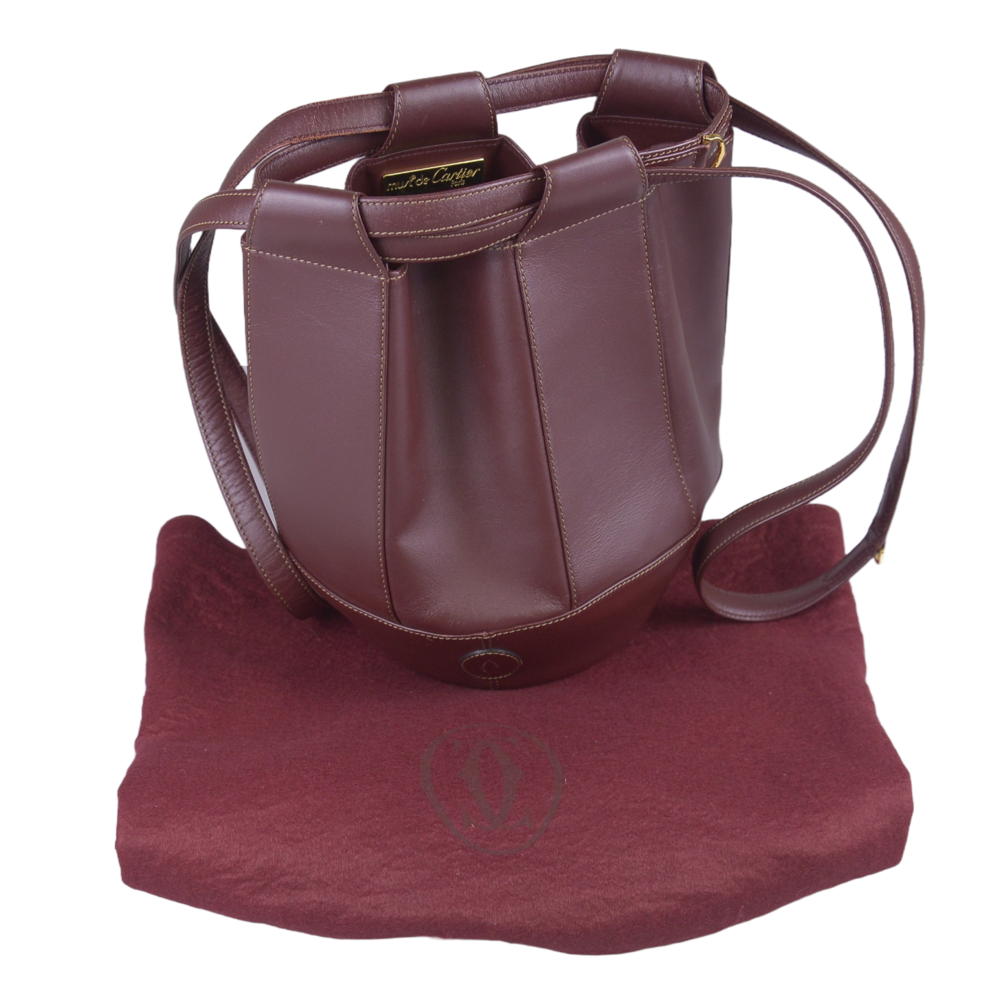 Cartier Must de Leather Bucket Bag Burgandy