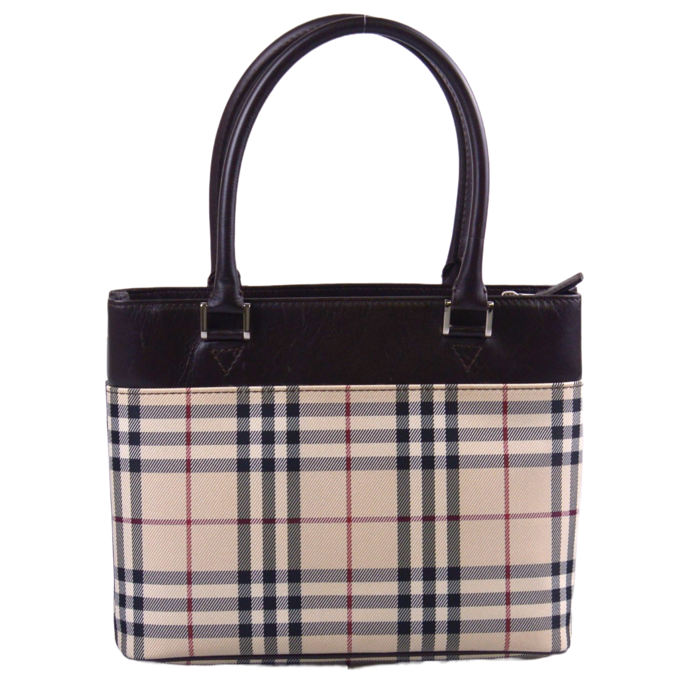 Burberry Plaid Canvas x Leather Mini Handbag
